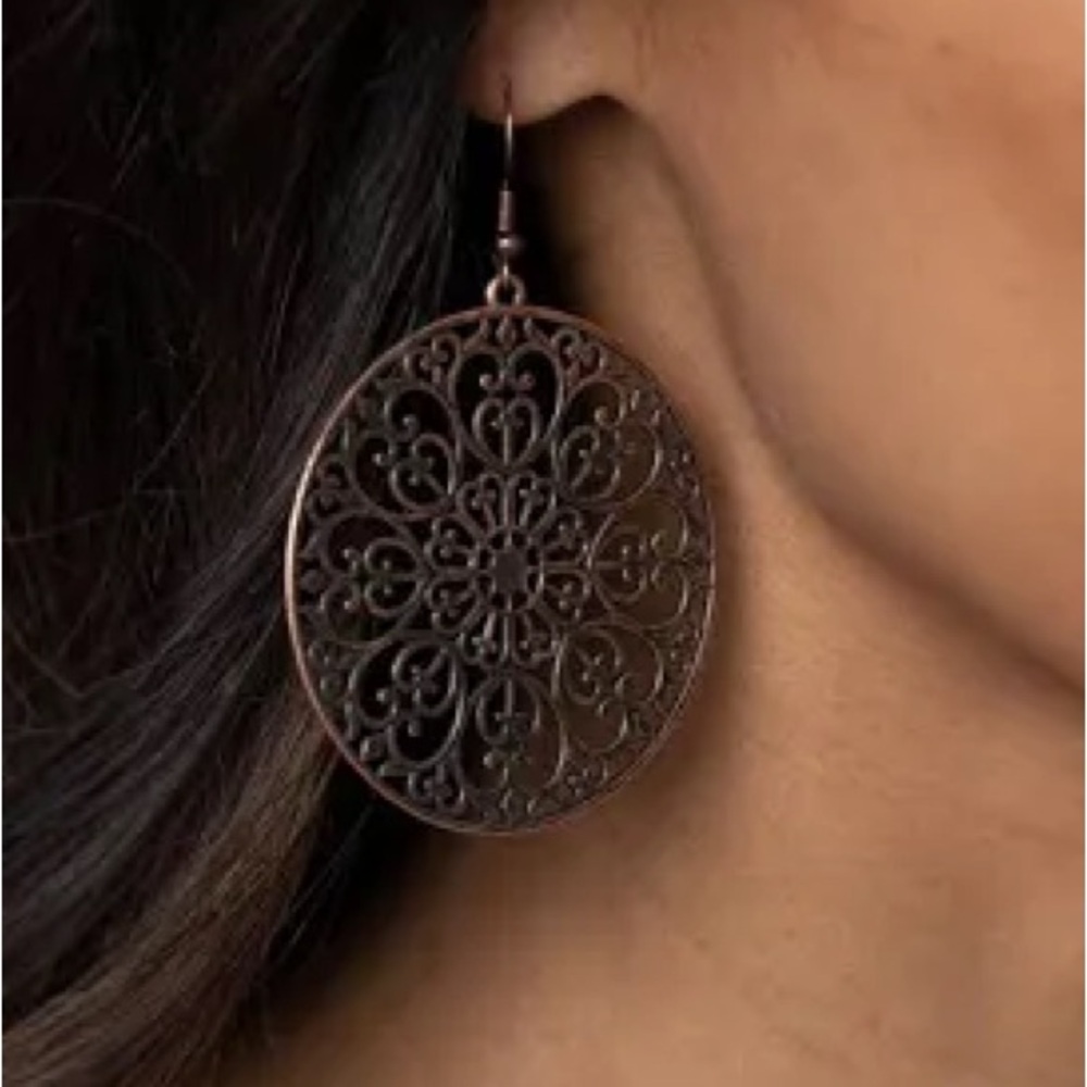 Brown Filigree Circle Earrings